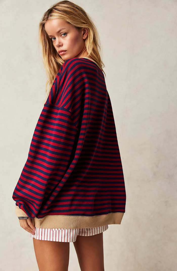 Women's Oversized Striped Crew Neck Knit Sweater