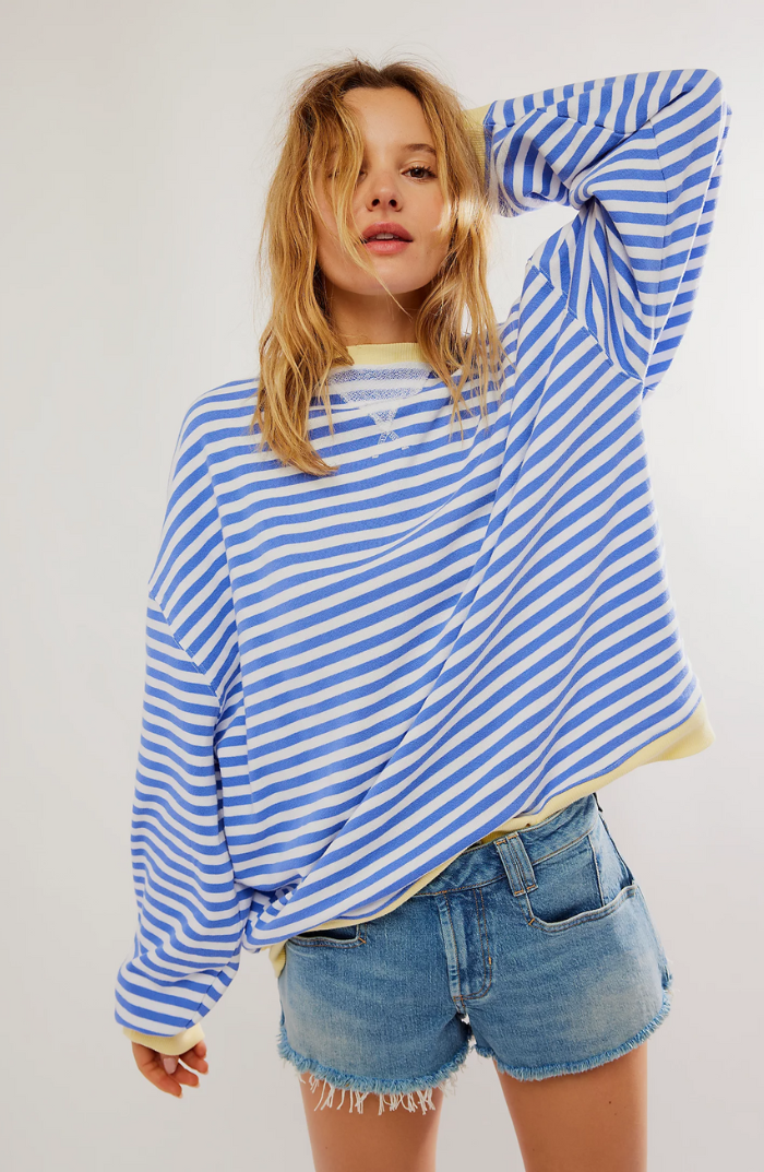 Women's Oversized Striped Crew Neck Knit Sweater