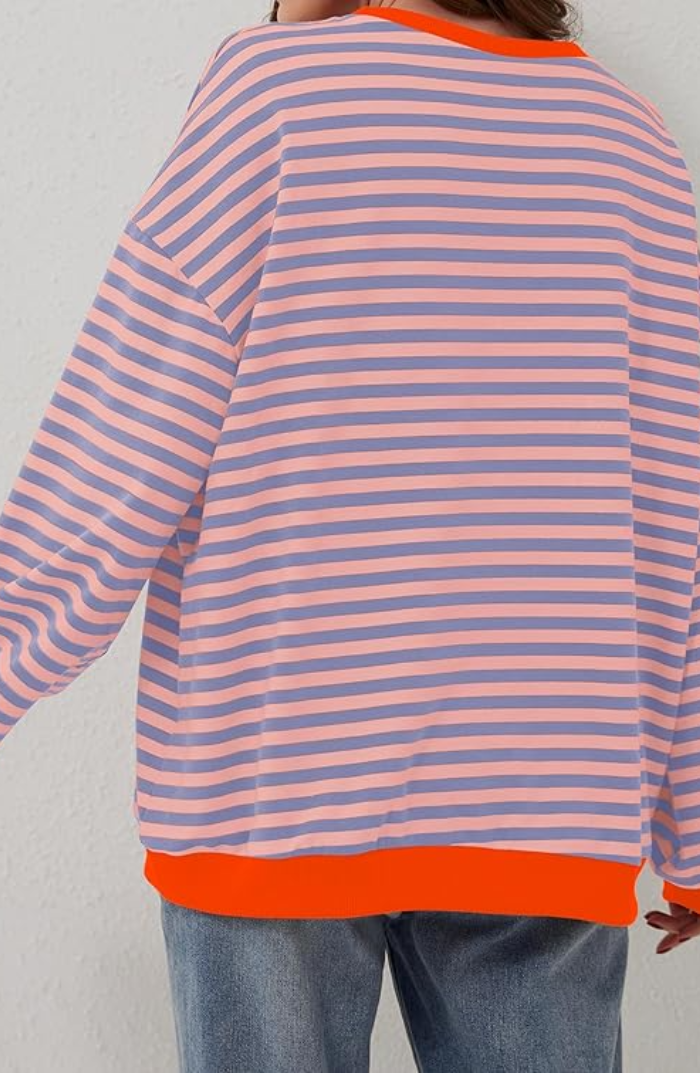 Women's Oversized Striped Crew Neck Knit Sweater