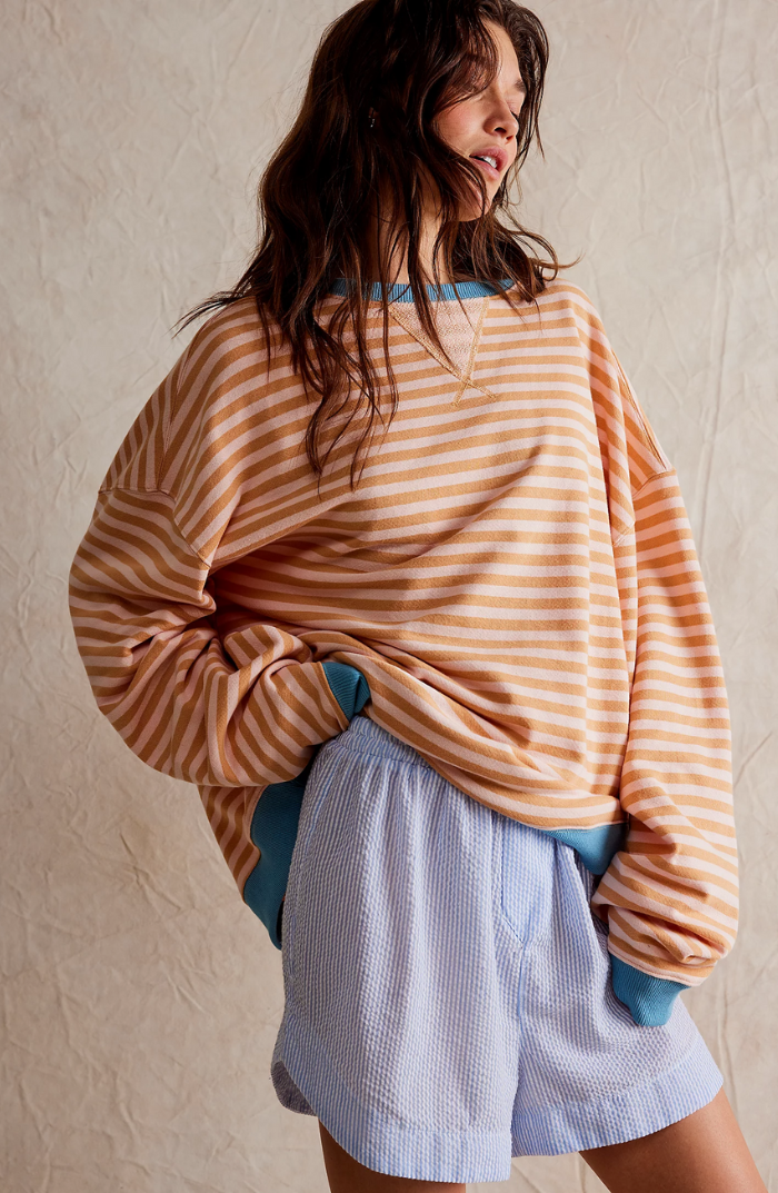 Women's Oversized Striped Crew Neck Knit Sweater