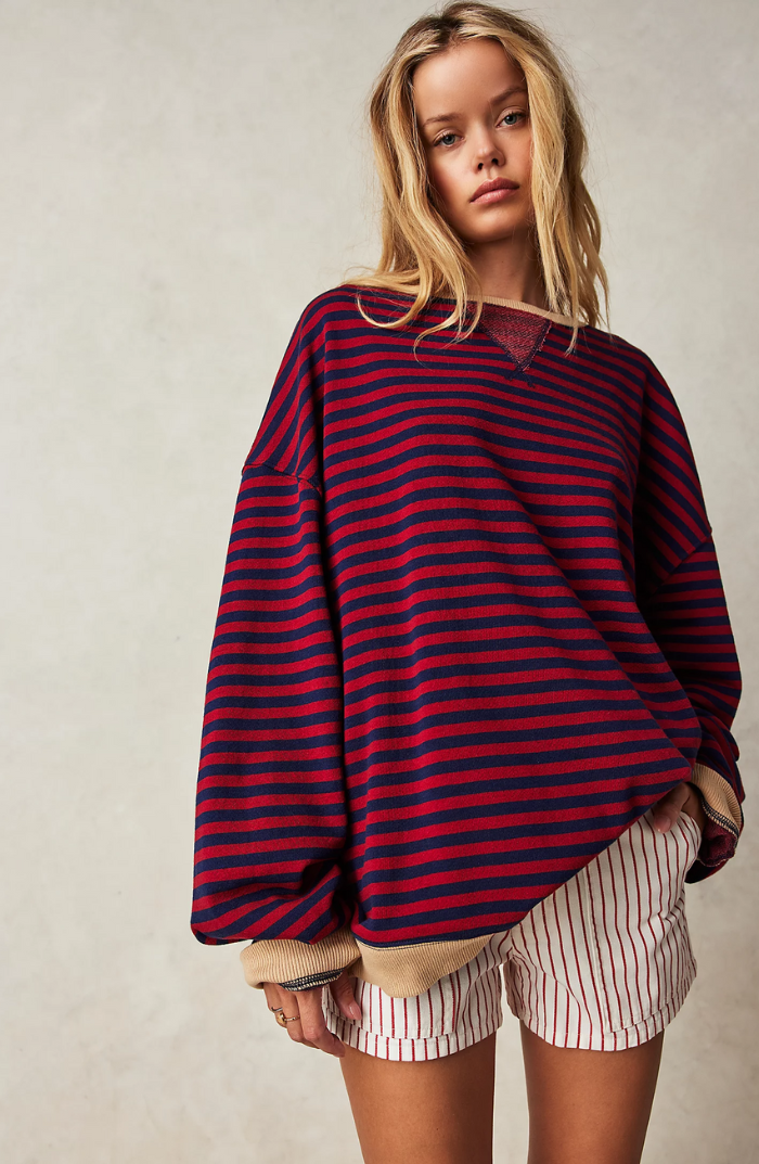 Women's Oversized Striped Crew Neck Knit Sweater