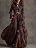 Women's Plaid Button-Front Maxi Shirt Dress