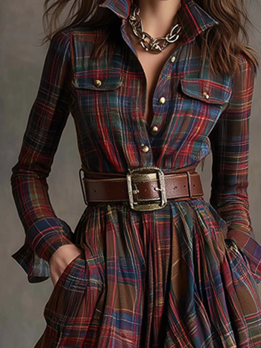 Women's Plaid Button-Front Maxi Shirt Dress