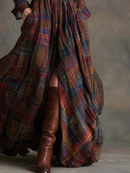 Women's Plaid Button-Front Maxi Shirt Dress