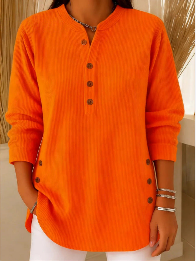 Women's Ribbed Henley Tunic Top with Side Buttons