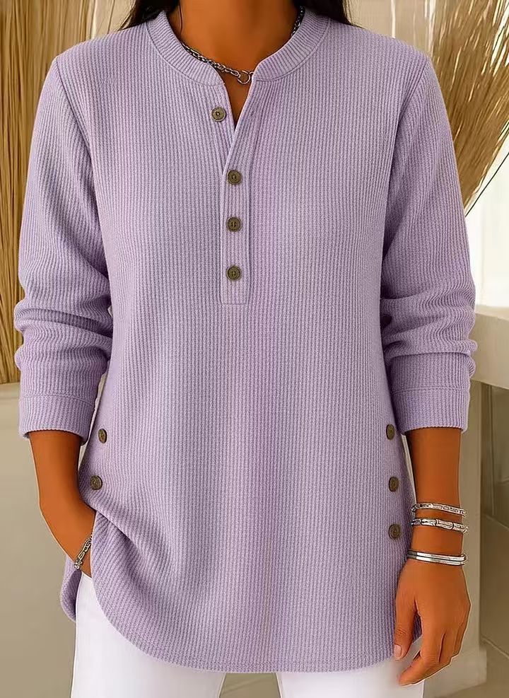 Women's Ribbed Henley Tunic Top with Side Buttons