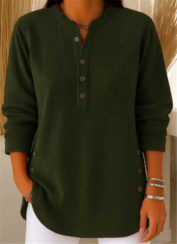 Women's Ribbed Henley Tunic Top with Side Buttons