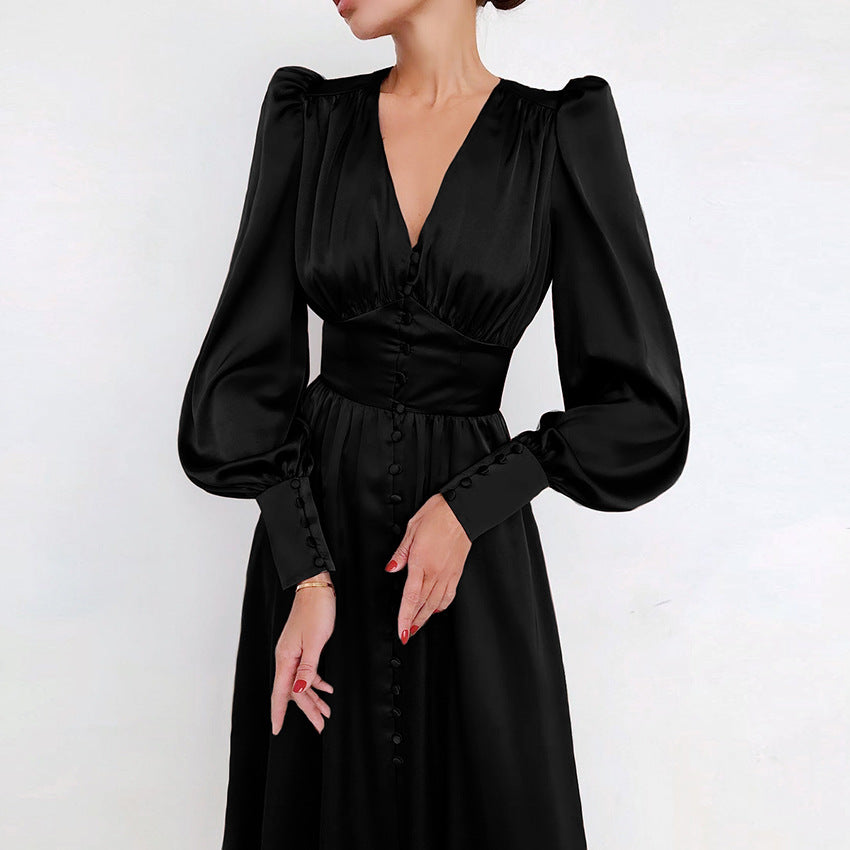 Women’s V-Neck Long Sleeve A-Line Midi Dress