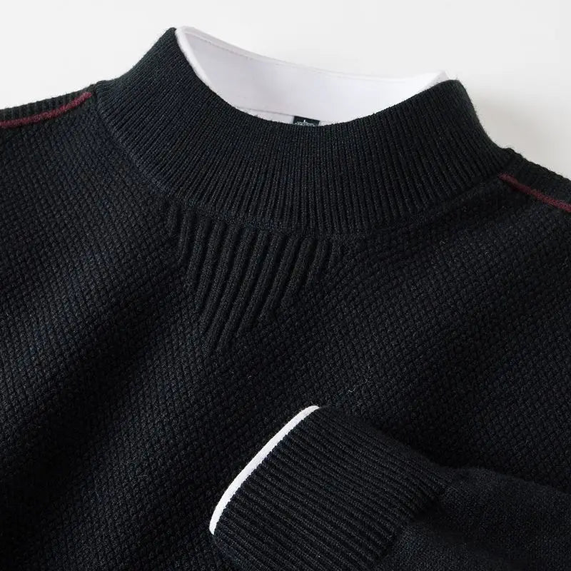 Men's Crew Neck Knit Sweater with Shoulder Detail