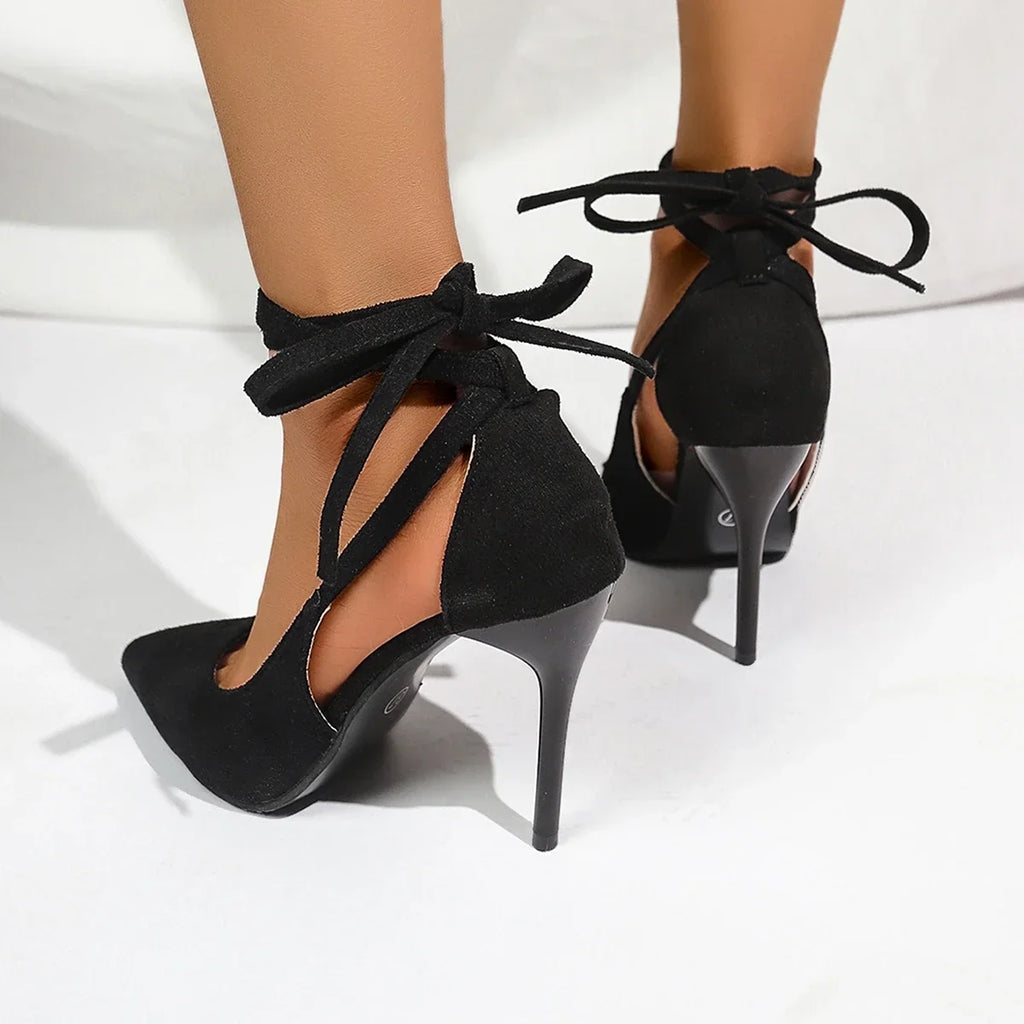 Women's Pointed Toe Stiletto Heels with Ankle Ties