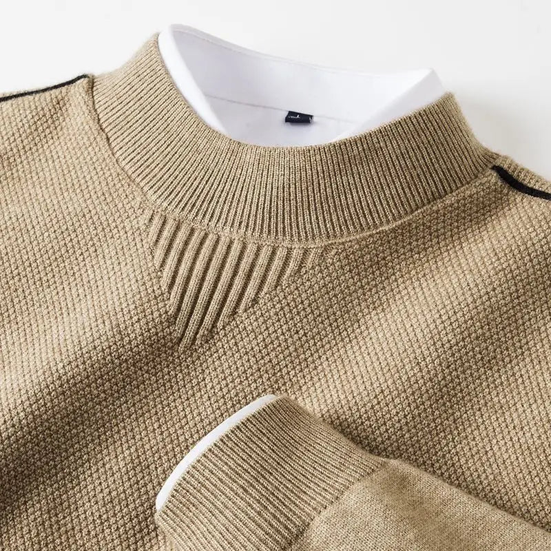 Men's Crew Neck Knit Sweater with Shoulder Detail