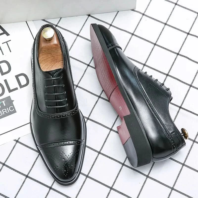 Men's Lace-Up Oxford Dress Shoes with Brogue Detailing