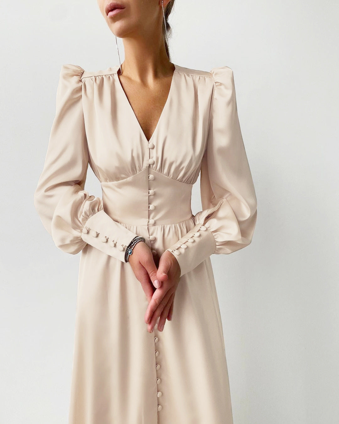 Women’s V-Neck Long Sleeve A-Line Midi Dress