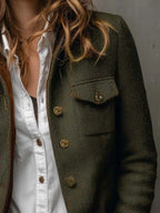 Women's Herringbone Button-Front Jacket with Stand Collar