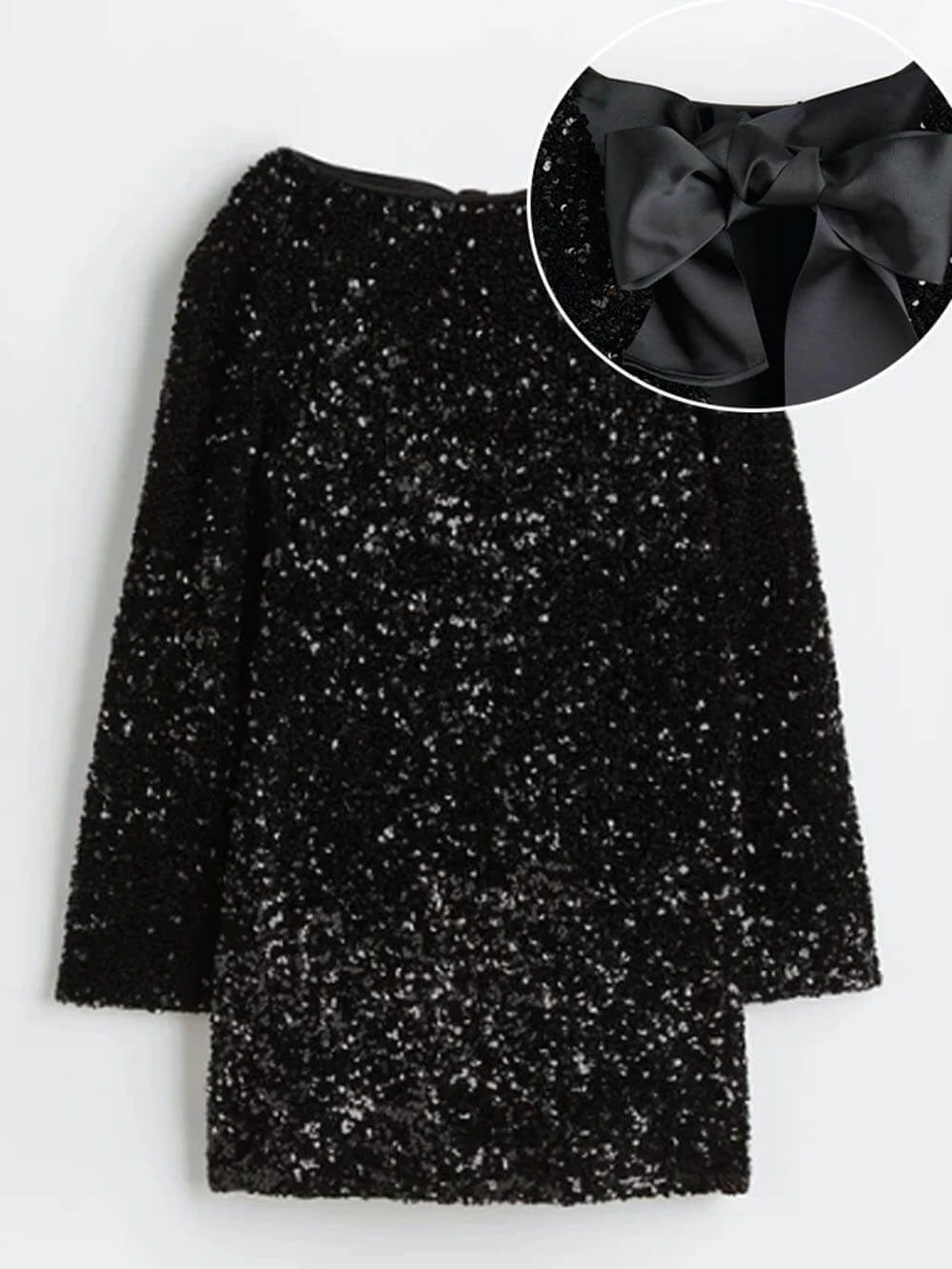 Women’s Long Sleeve Textured Mini Dress with Bow
