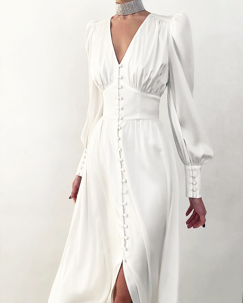Women’s V-Neck Long Sleeve A-Line Midi Dress