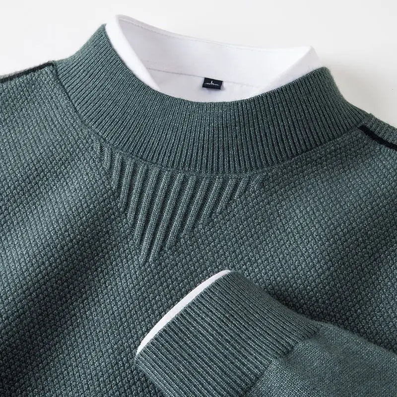 Men's Crew Neck Knit Sweater with Shoulder Detail