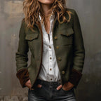 Women's Herringbone Button-Front Jacket with Stand Collar