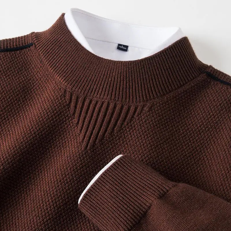 Men's Crew Neck Knit Sweater with Shoulder Detail
