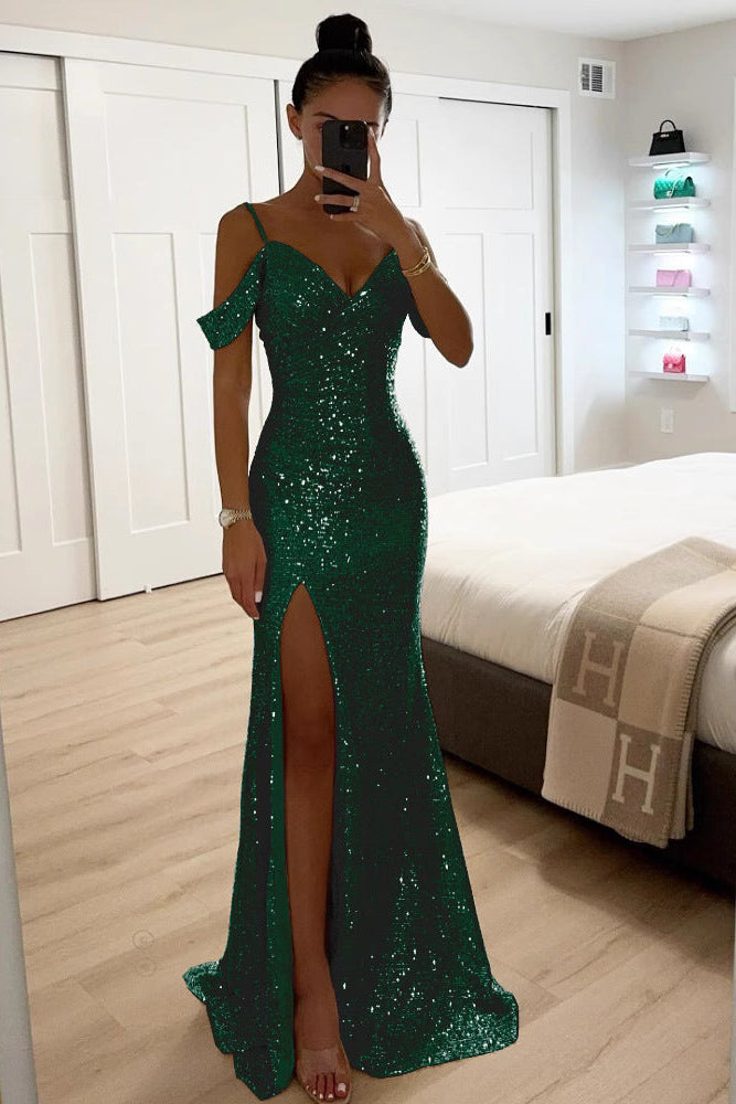 Women's Sequin Evening Gown With Thigh-High Slit
