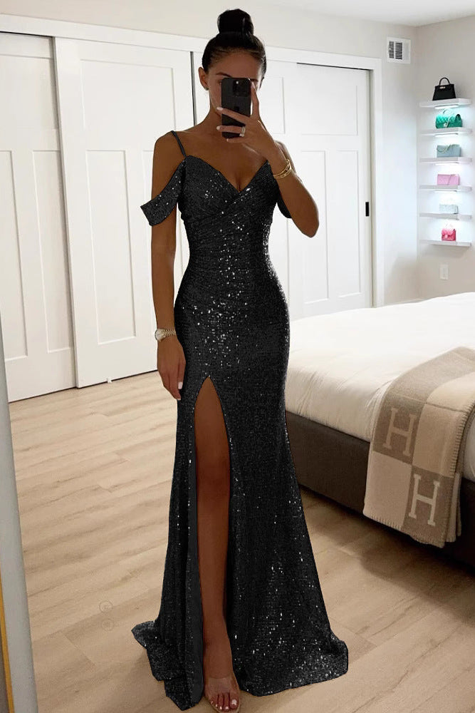 Women's Sequin Evening Gown With Thigh-High Slit