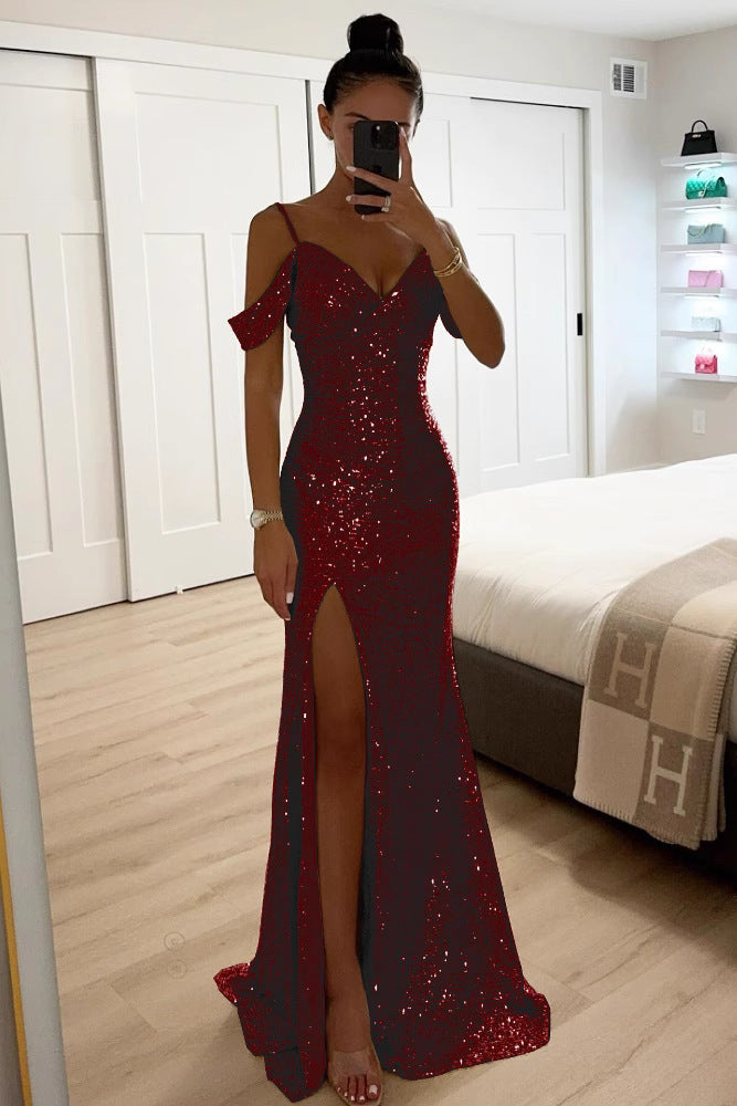Women's Sequin Evening Gown With Thigh-High Slit