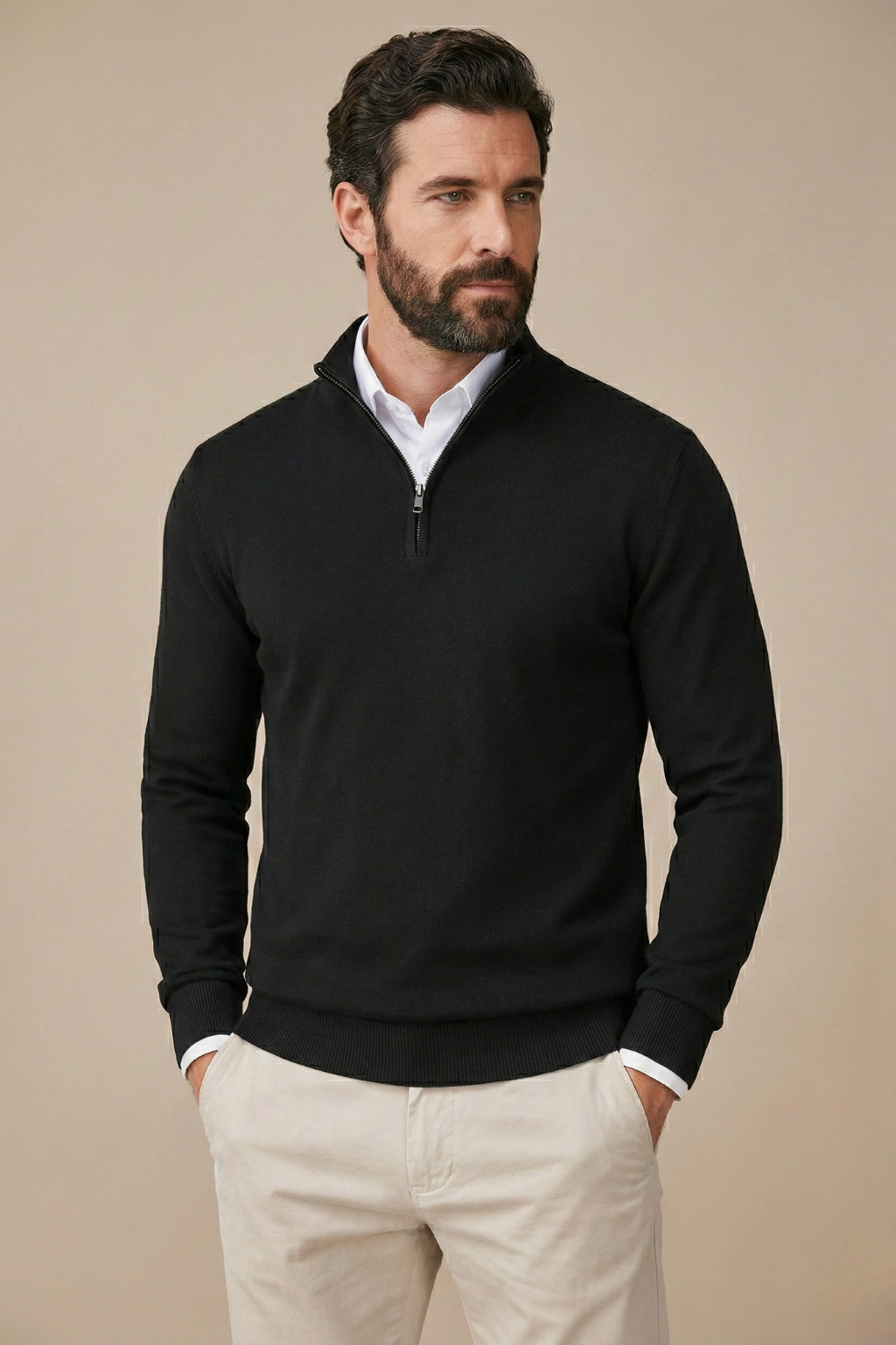 Men's Quarter-Zip Pullover Sweater With Stand Collar