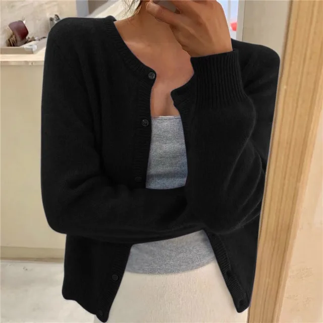 Women's Classic Crew Neck Button-Up Knit Cardigan