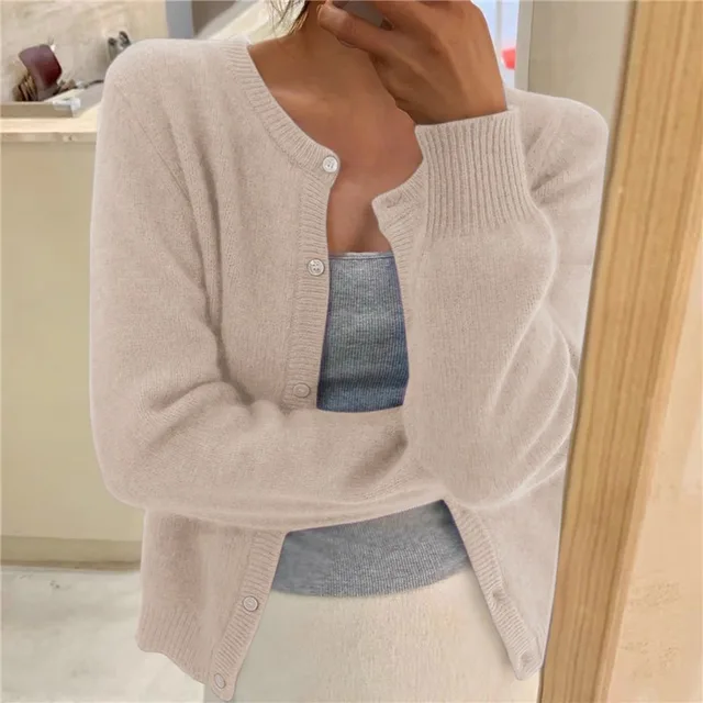 Women's Classic Crew Neck Button-Up Knit Cardigan