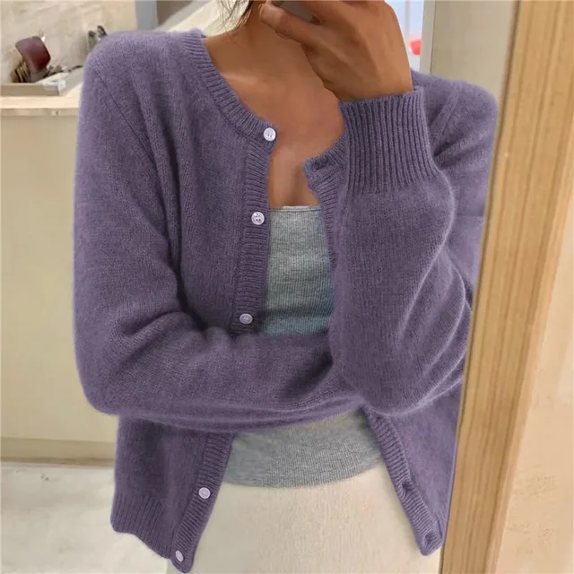 Women's Classic Crew Neck Button-Up Knit Cardigan