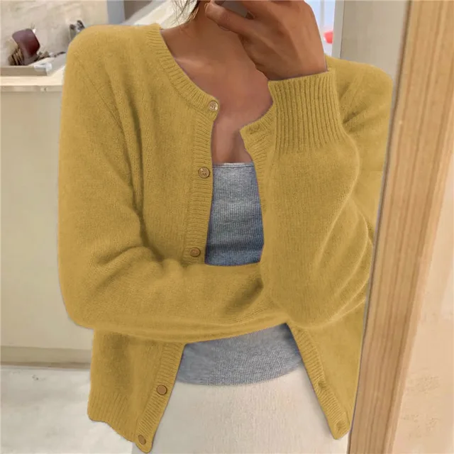 Women's Classic Crew Neck Button-Up Knit Cardigan