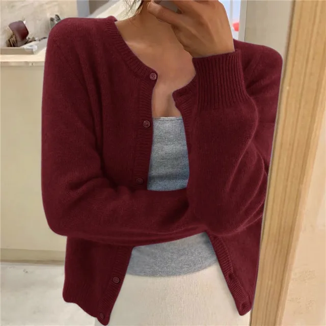 Women's Classic Crew Neck Button-Up Knit Cardigan