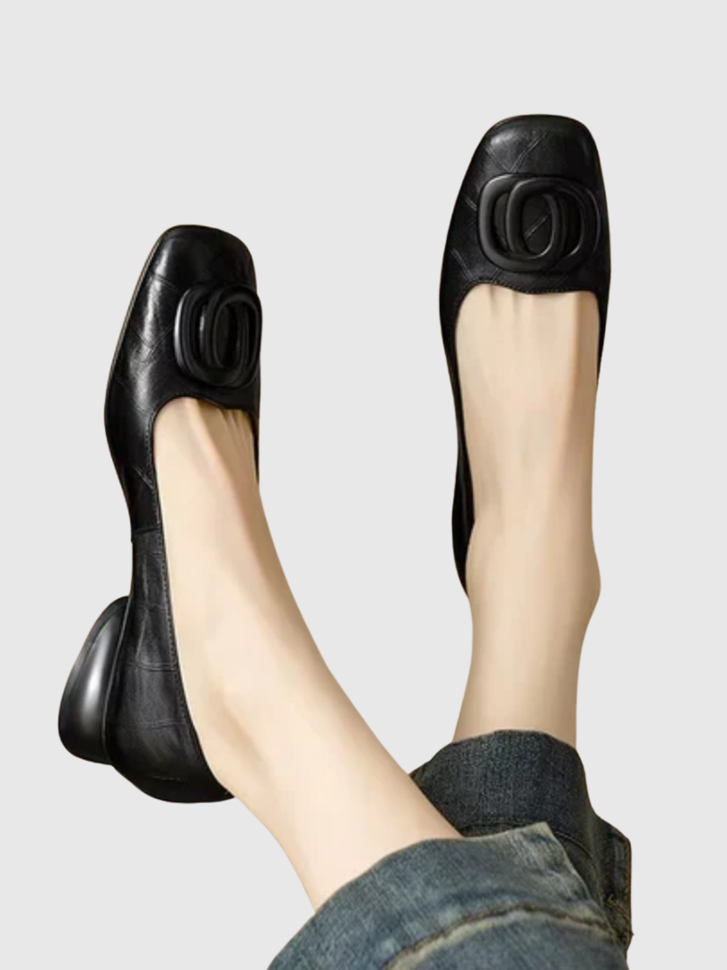 Women's Square Toe Ballet Flats with Decorative Buckle
