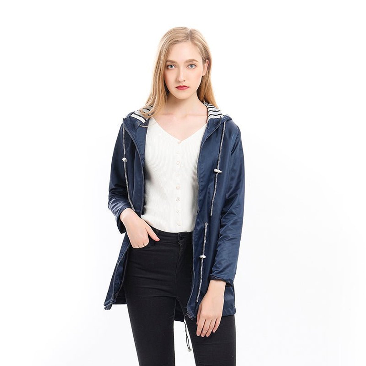 Women's Hooded Longline Zip-Up Jacket