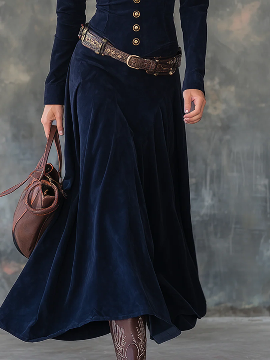 Women's Long Sleeve Maxi Dress with Buttons