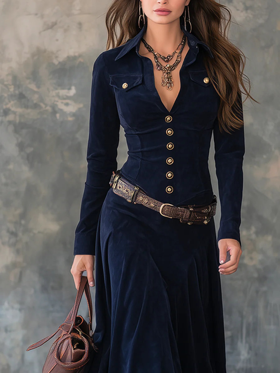 Women's Long Sleeve Maxi Dress with Buttons