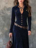 Women's Long Sleeve Maxi Dress with Buttons