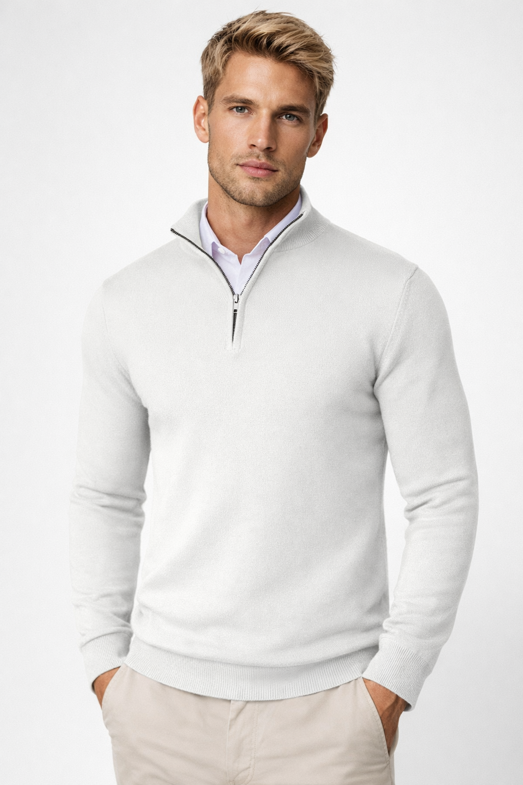 Men's Quarter-Zip Sweater With Stand Collar