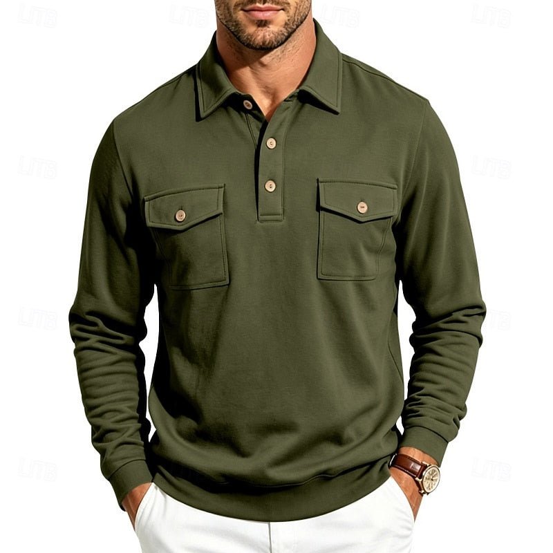 Men's Long Sleeve Polo Shirt With Chest Pockets