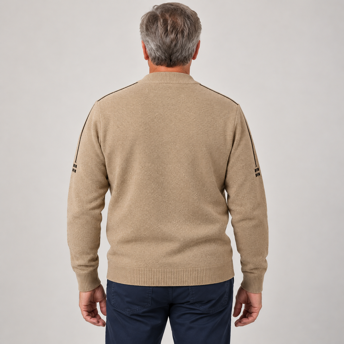 Men's Crew Neck Knit Sweater with Shoulder Detail