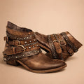 Women's Studded Buckle Strap Western Ankle Boots