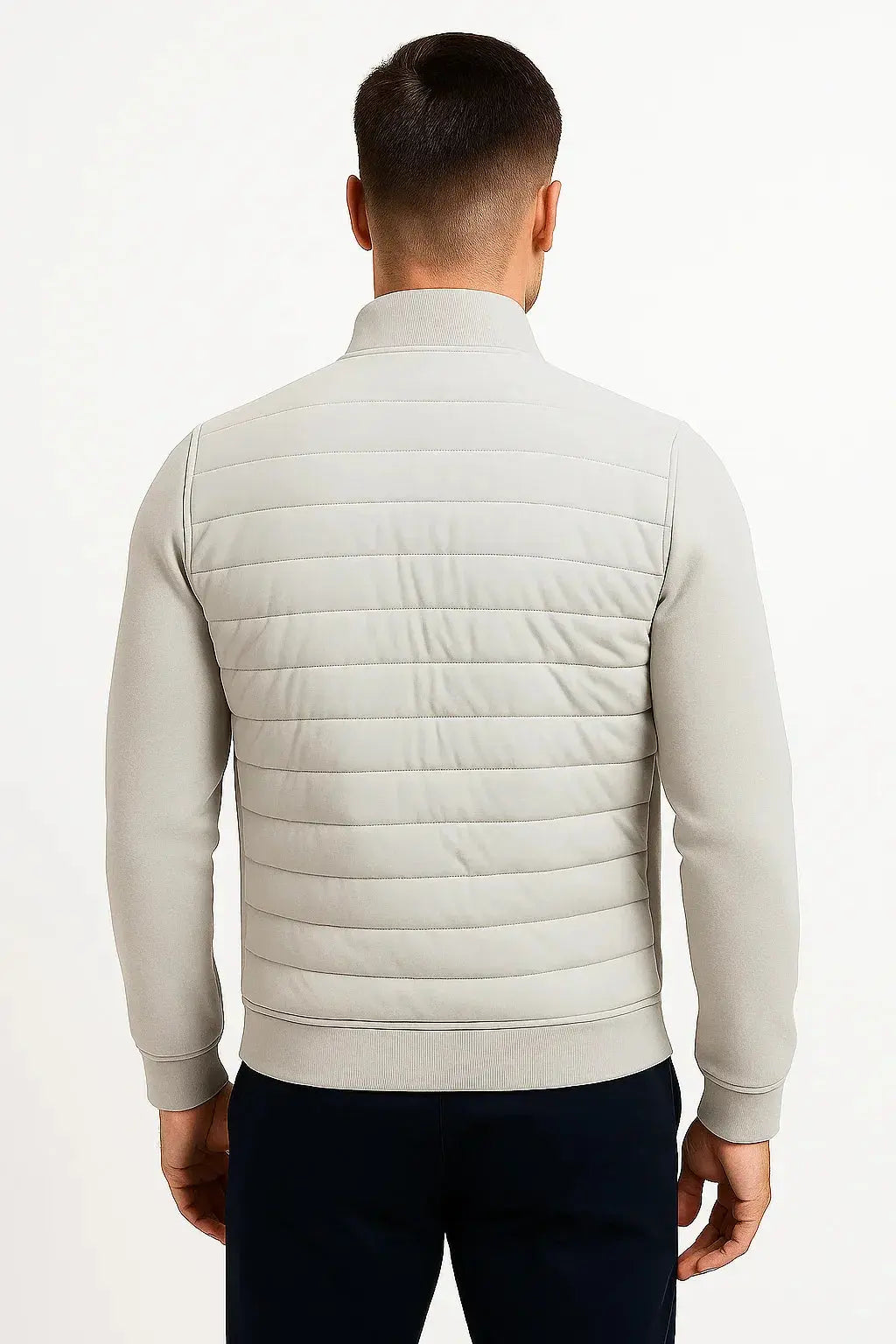 Men's Quilted Zip-Up Jacket with Stand Collar