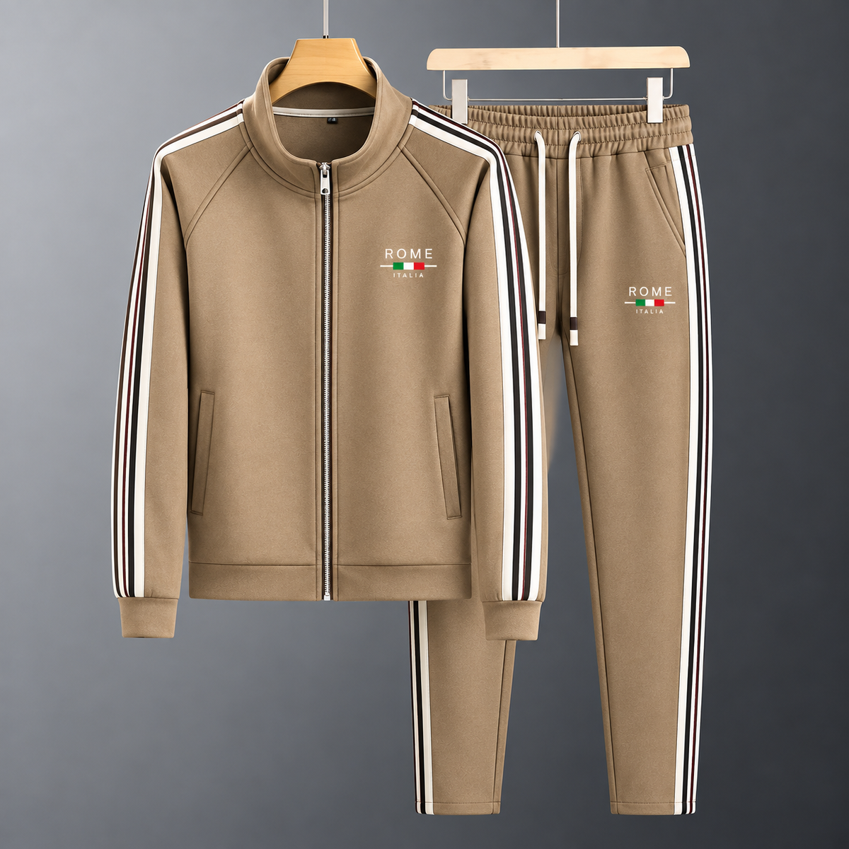 Men's Zip-Up Tracksuit with Striped Pants