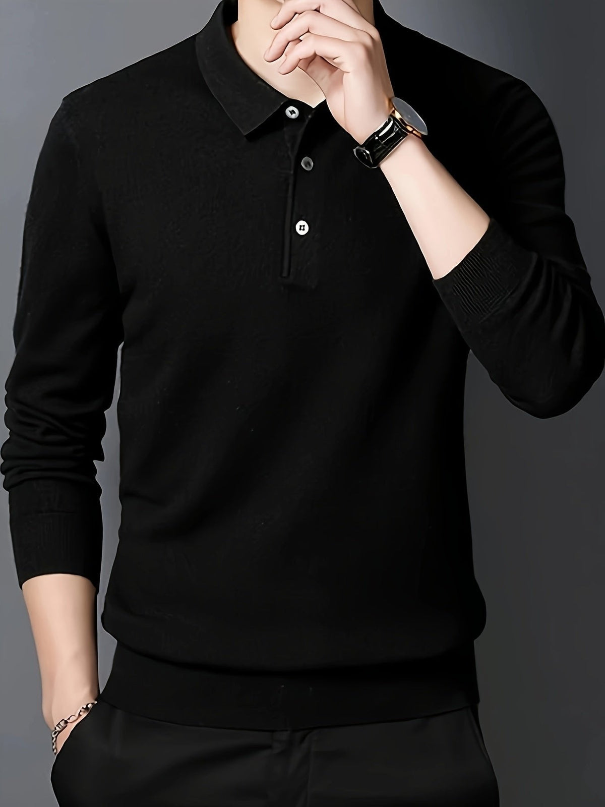 Men’s Long Sleeve Polo Shirt with Buttons