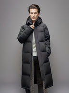 Men's Long Hooded Quilted Puffer Winter Coat