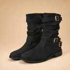 Women's Slouchy Mid-Calf Boots with Buckle Straps