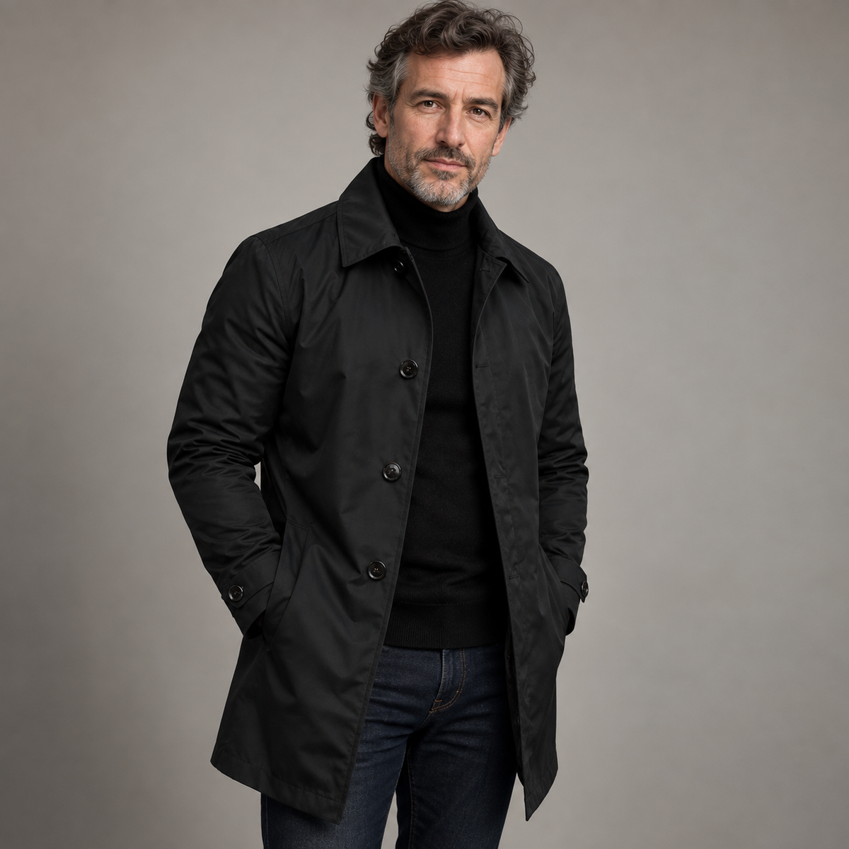 Men's Button Front Mid-Length Casual Coat