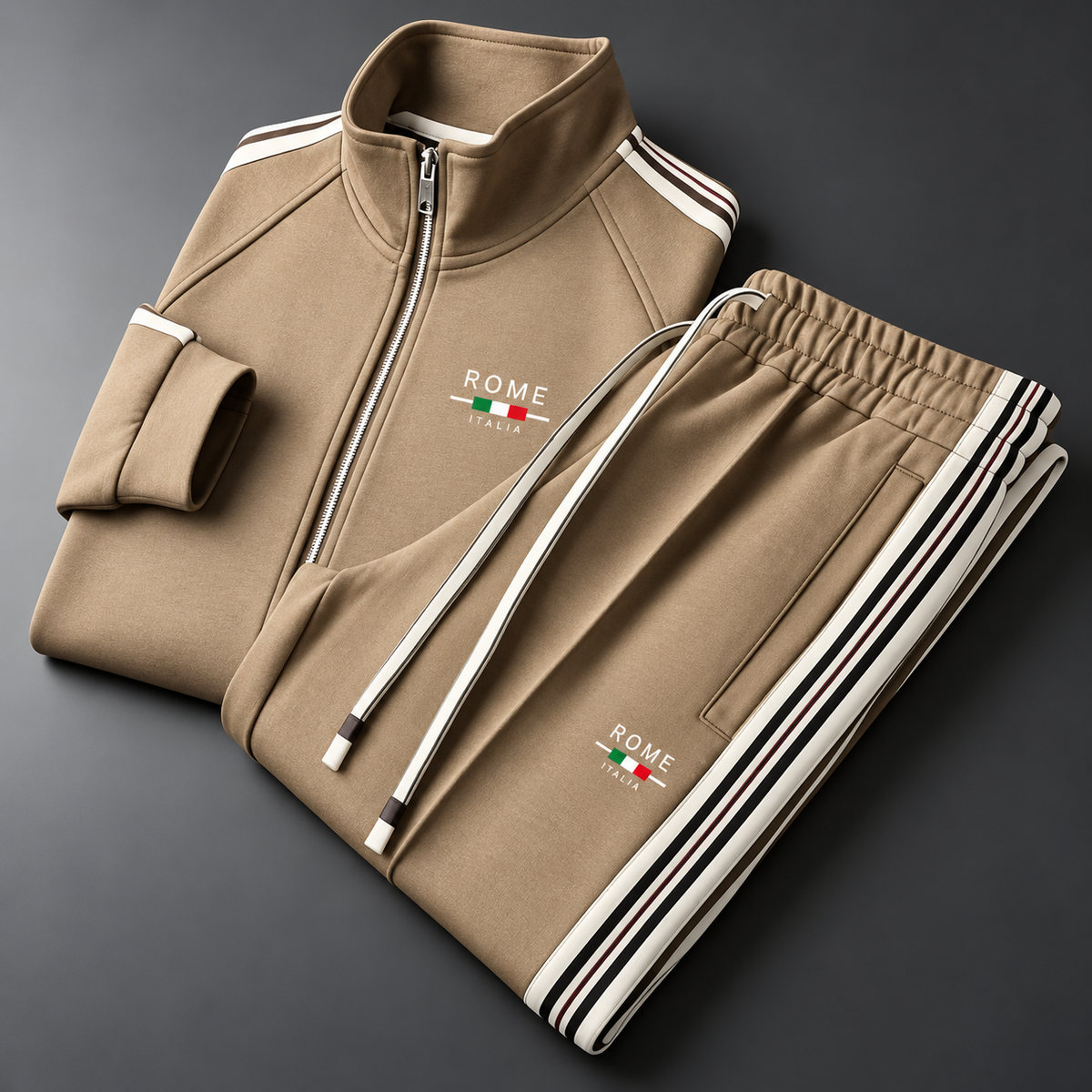 Men's Zip-Up Tracksuit with Striped Pants