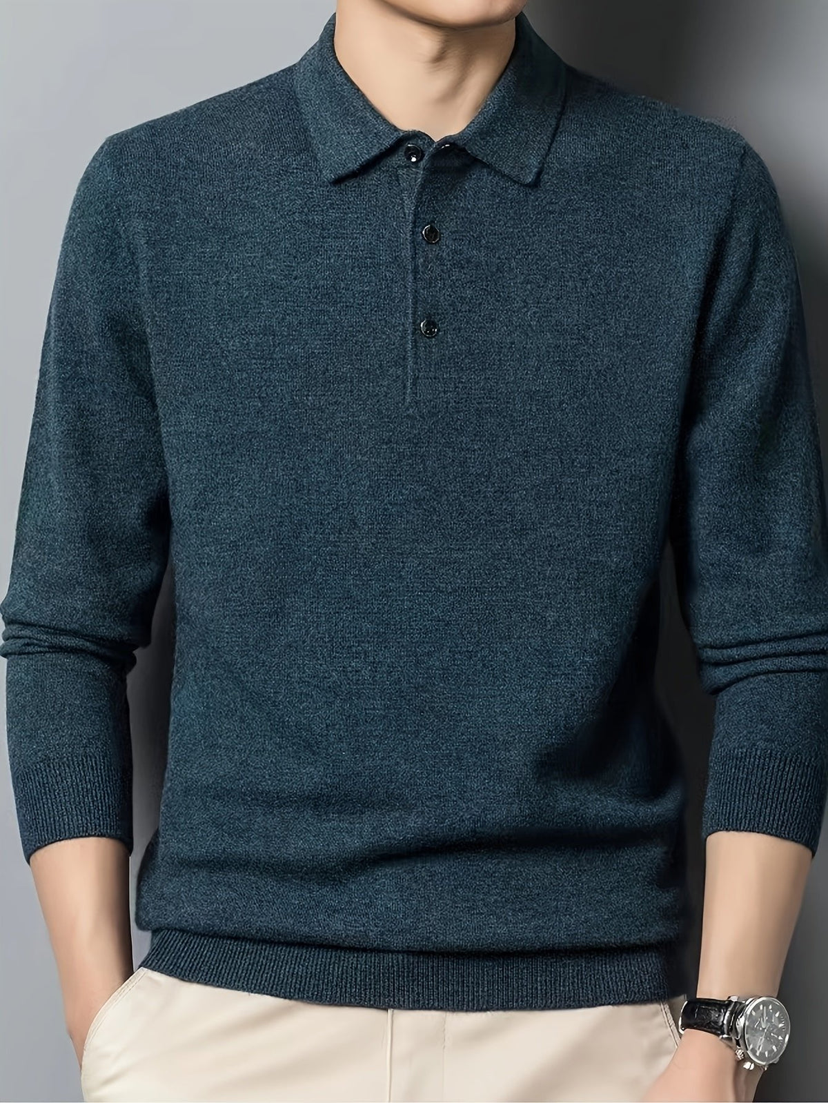 Men’s Long Sleeve Polo Shirt with Buttons