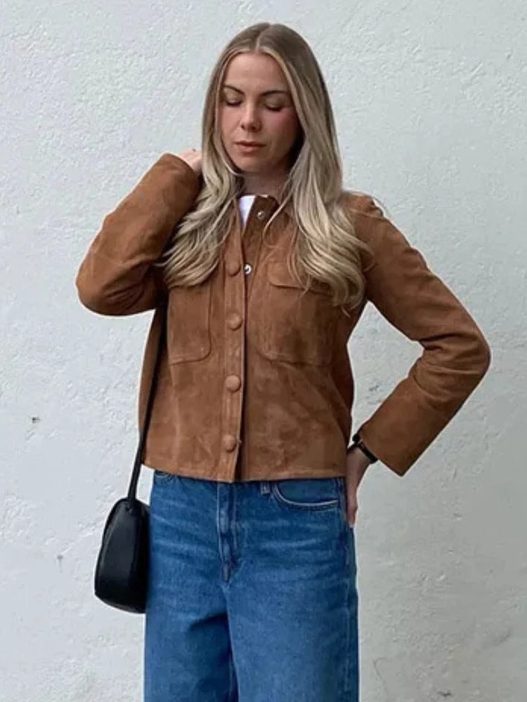 Women's Suede-Look Button-Front Jacket